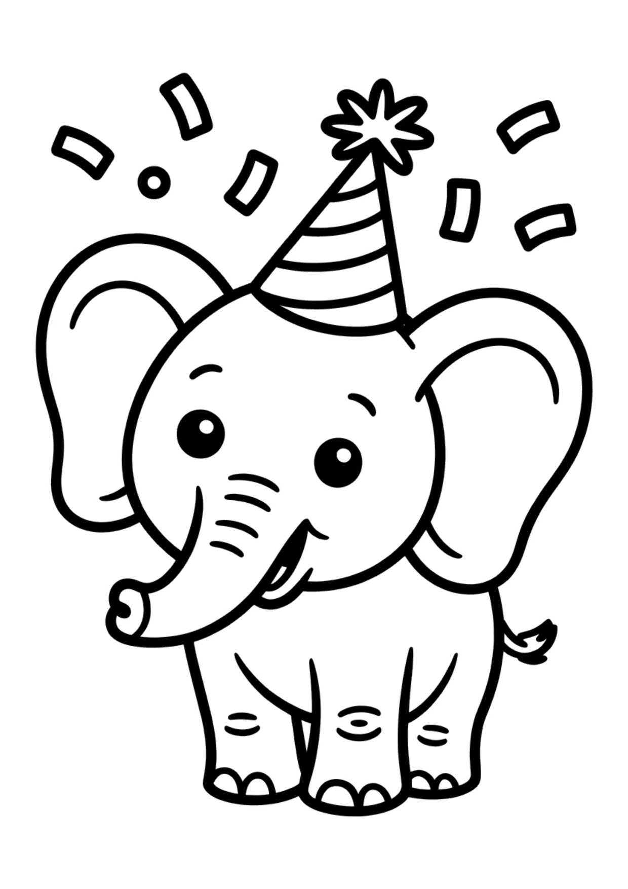 Dibujo fácil para colorear de un elefante con gorro de fiesta