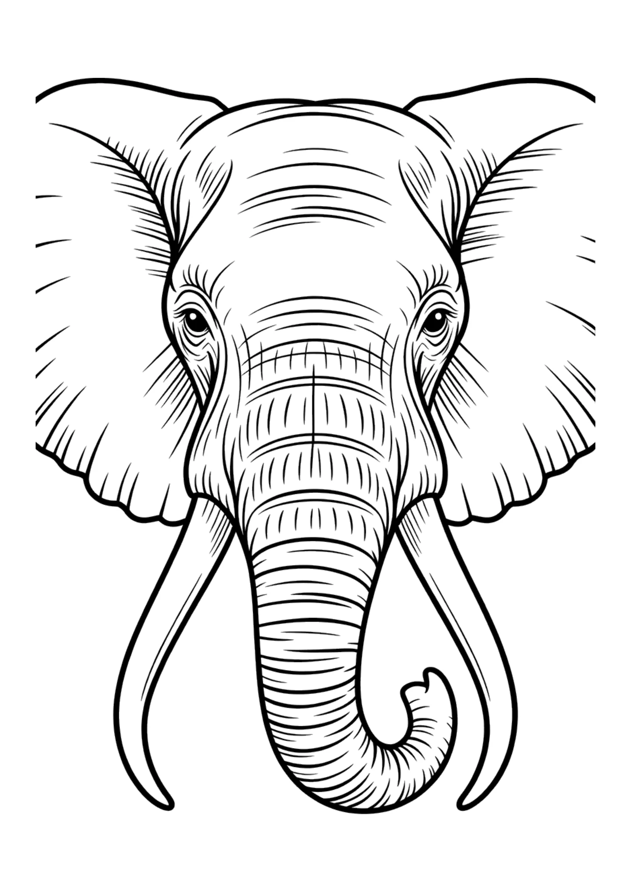 Dibujo detallado para colorear de un retrato de elefante en primer plano