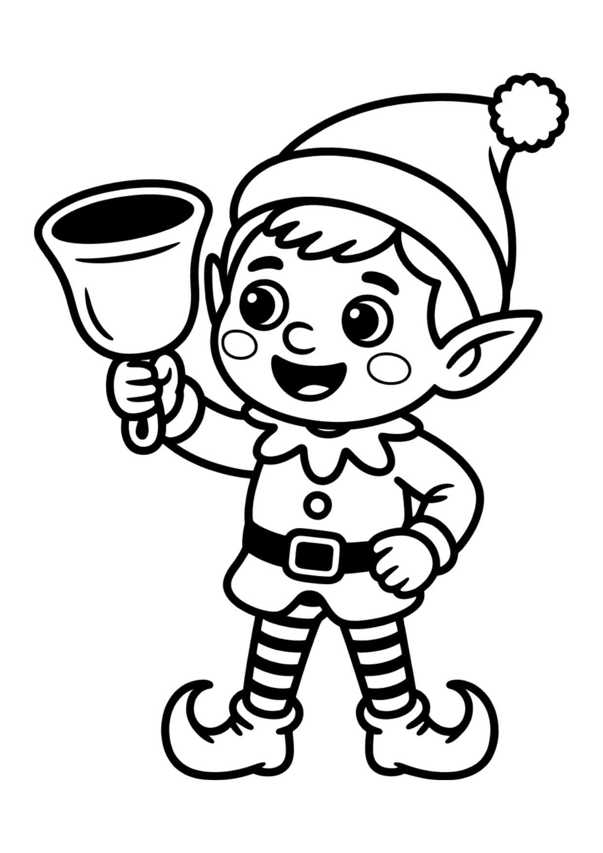 Dibujo fácil de un duende tocando una campana para colorear