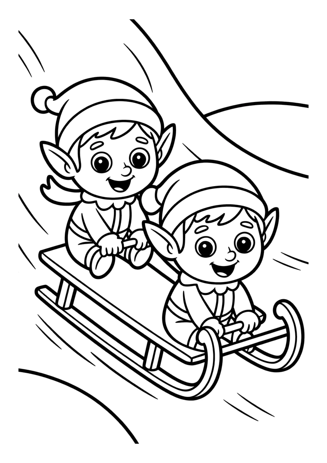 Dibujo para niños de duendes en trineo para colorear