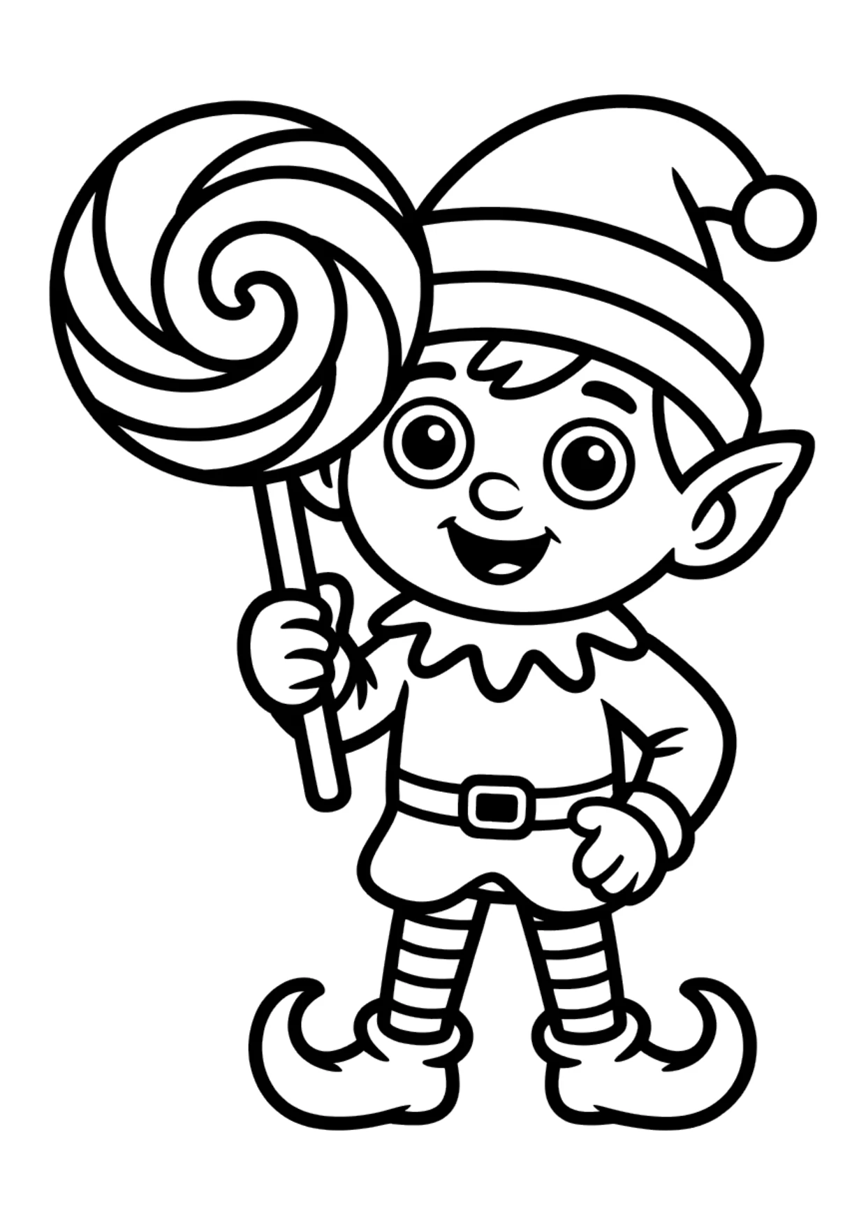 Dibujo fácil de un duende con una piruleta para colorear