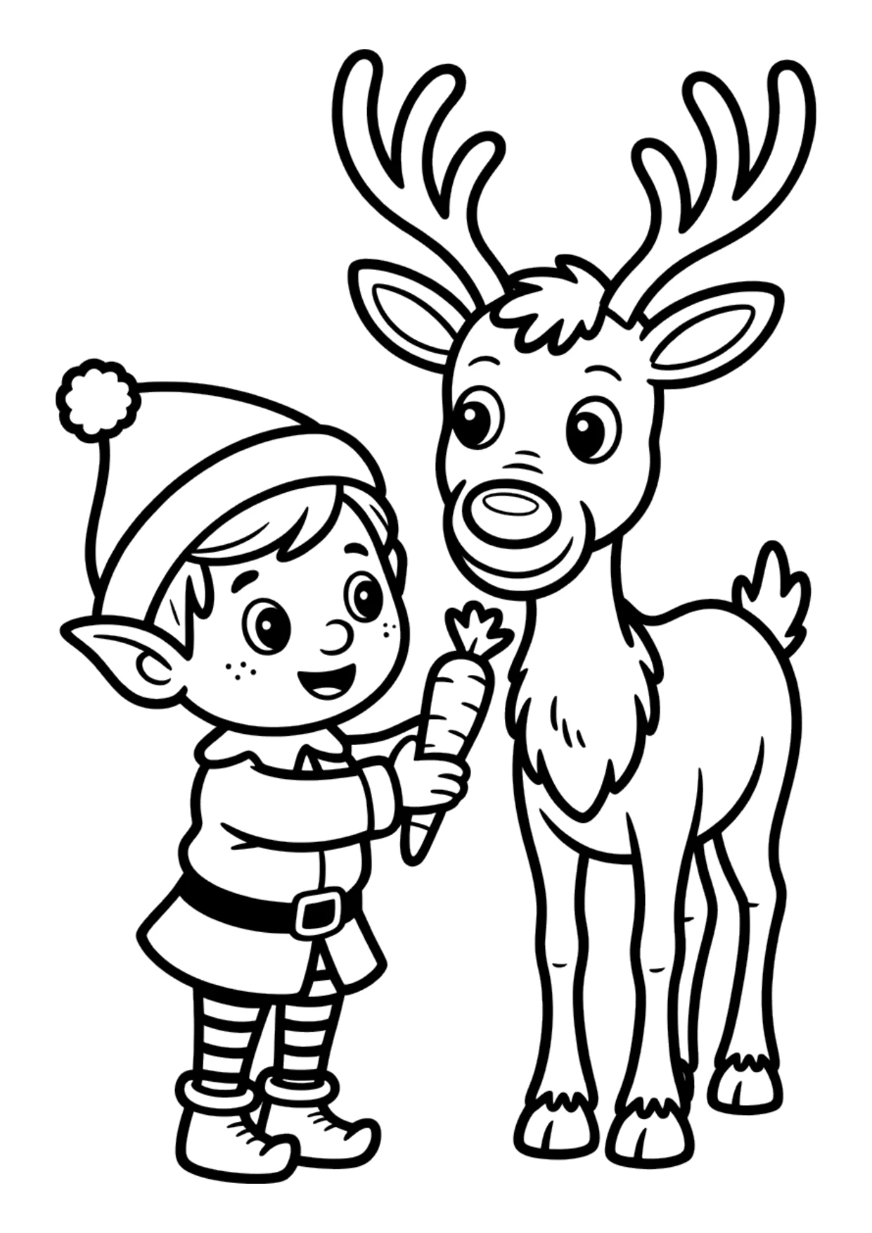 Dibujo para niños de un duende con un reno para colorear