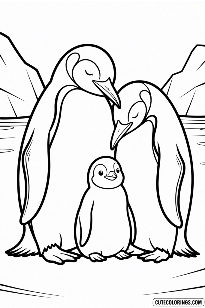 Emperor Penguin Family Three Together