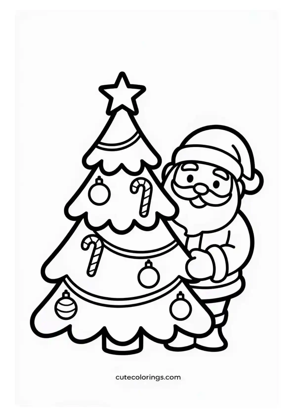 Santa Behind Decorated Christmas Tree