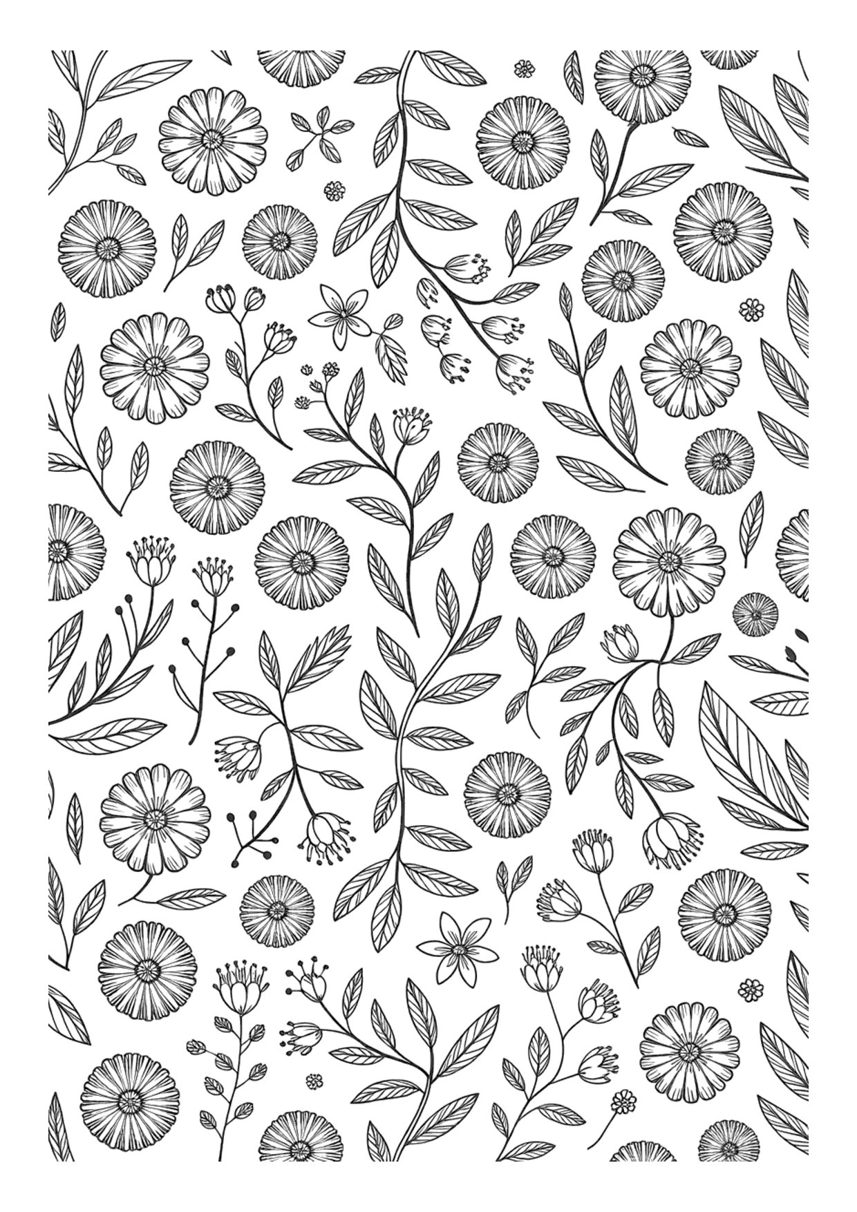Coloriage détaillé d&rsquo;un motif floral pour adultes