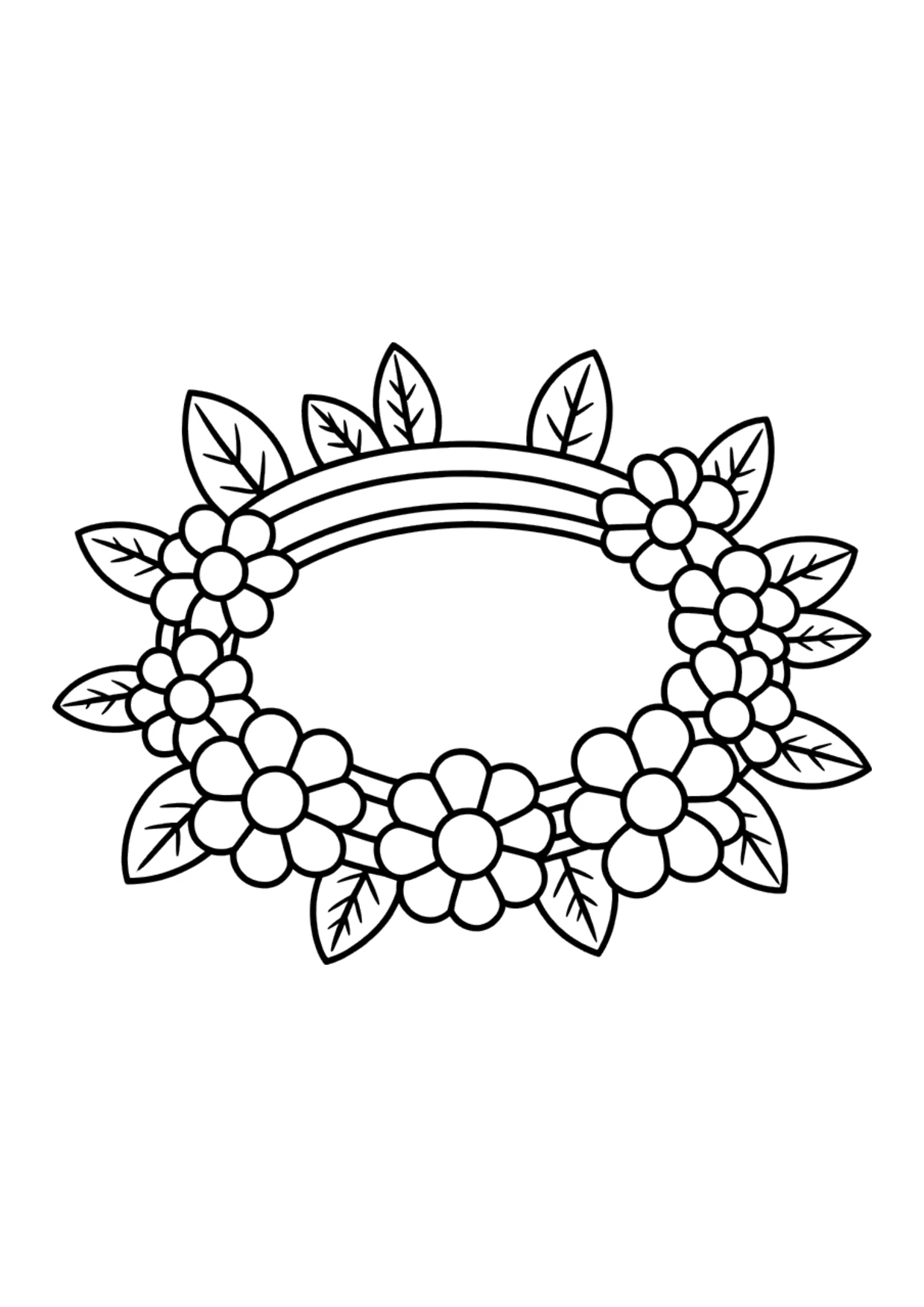 Coloriage facile d&rsquo;une couronne de fleurs simple