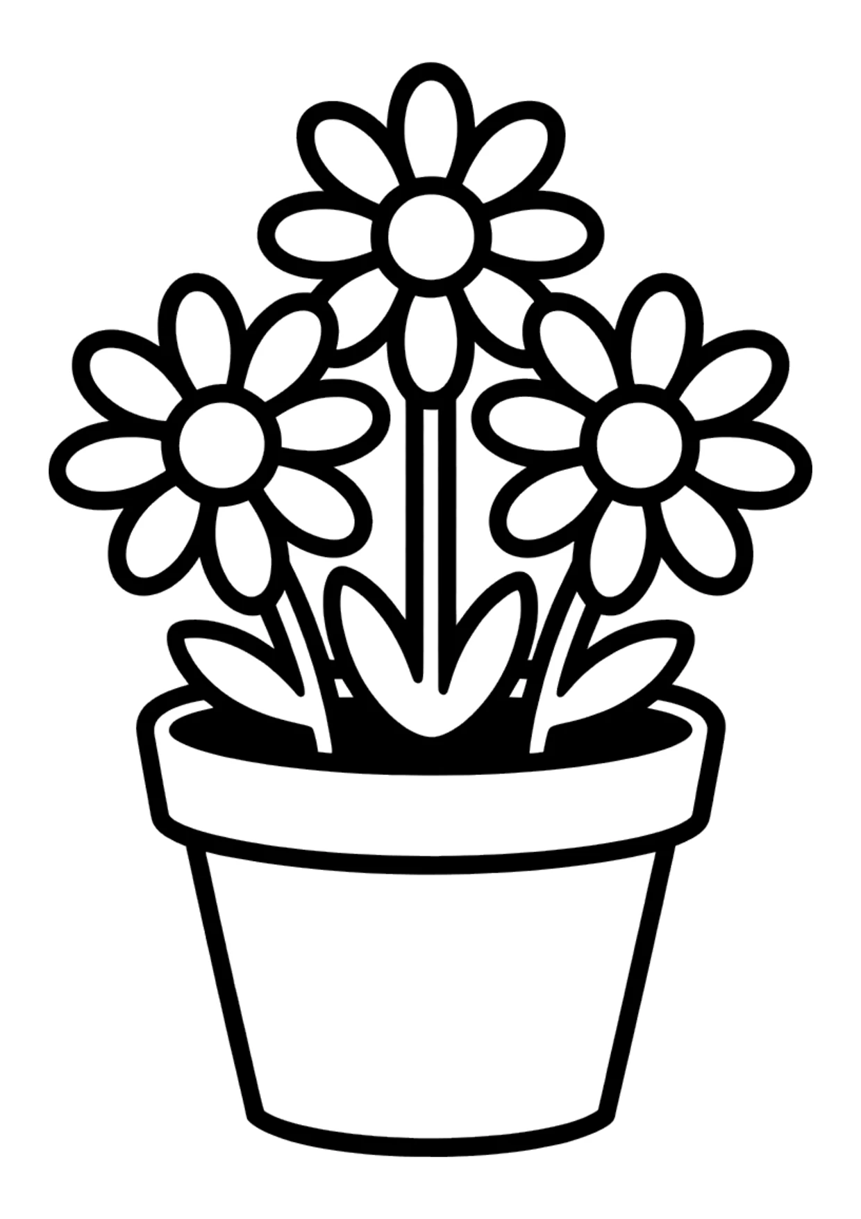 Coloriage facile d&rsquo;un pot de fleurs avec trois marguerites