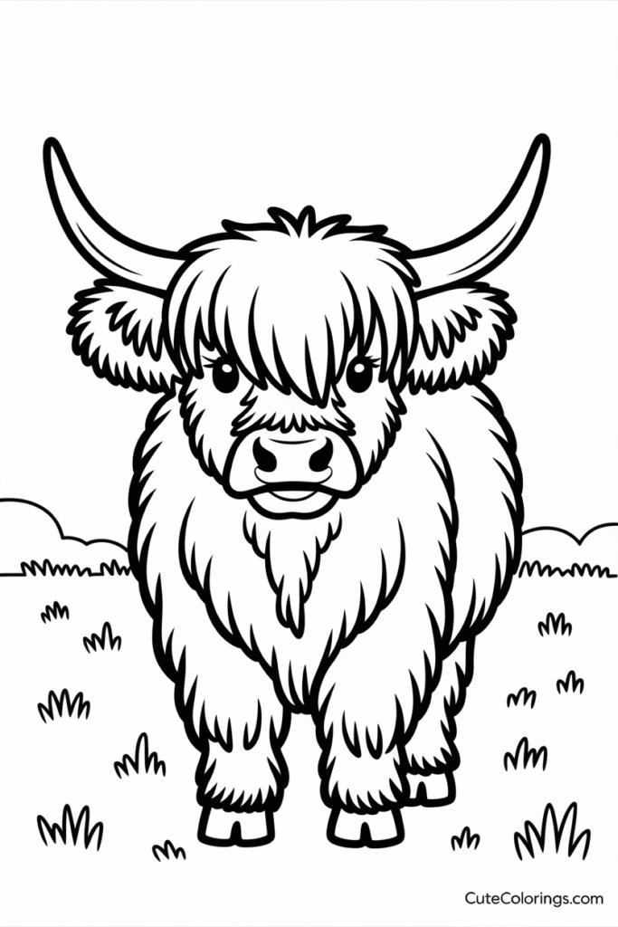 Fluffy Highland Cow Standing Front