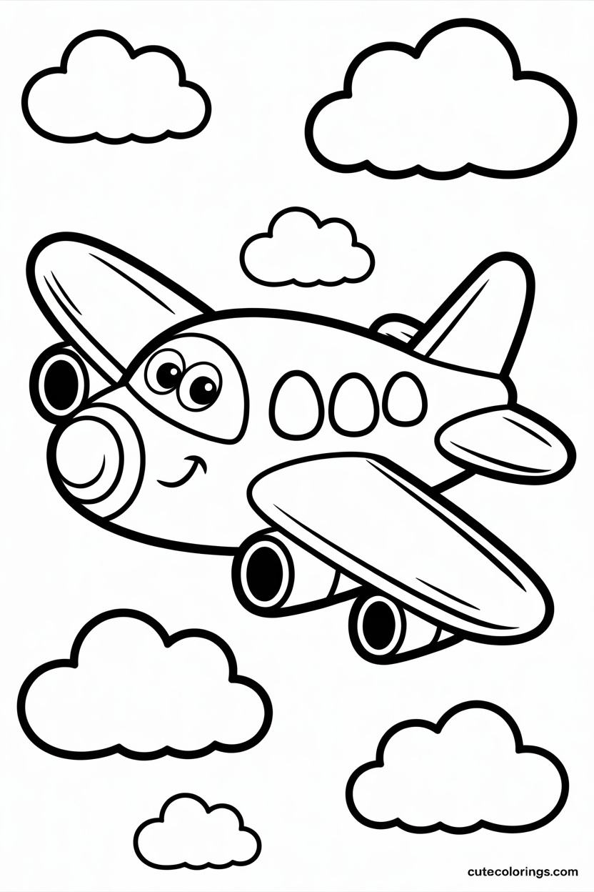 Cute plane soaring high with clouds everywhere