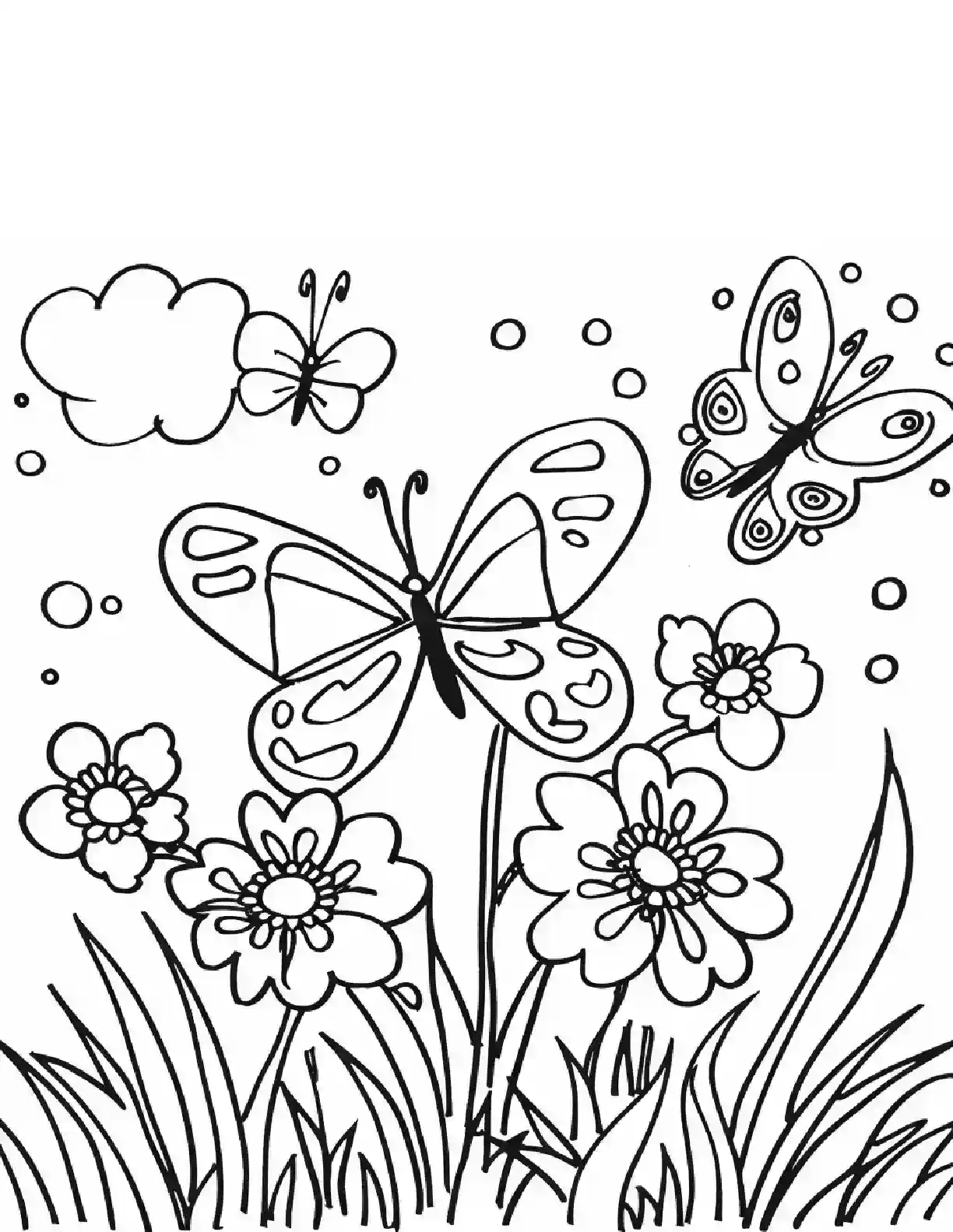 Flying Butterflies in Spring Scene