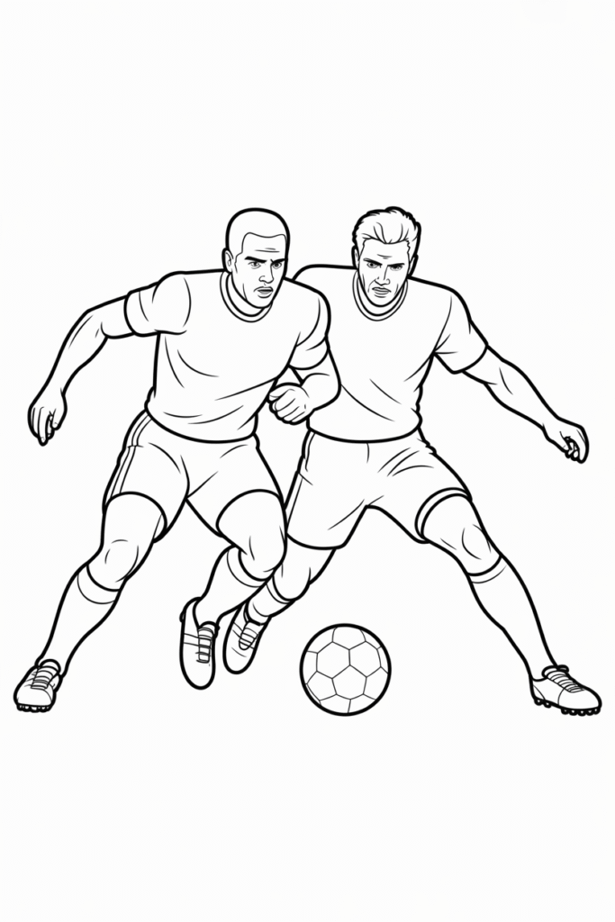 Soccer Players Duel Coloring Page