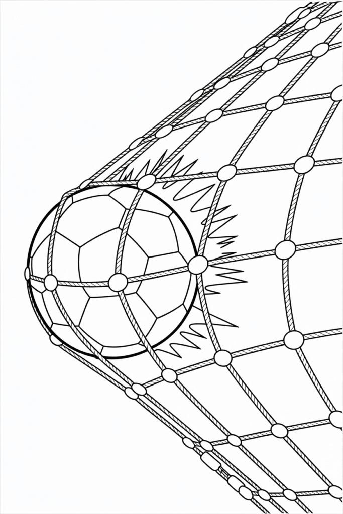 Soccer Ball Hitting the Goal Net Coloring Page