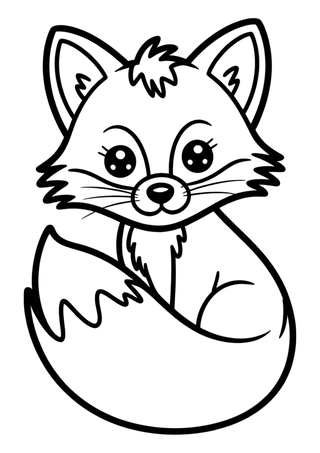 Desenho fácil de uma raposa abraçando a própria cauda para colorir