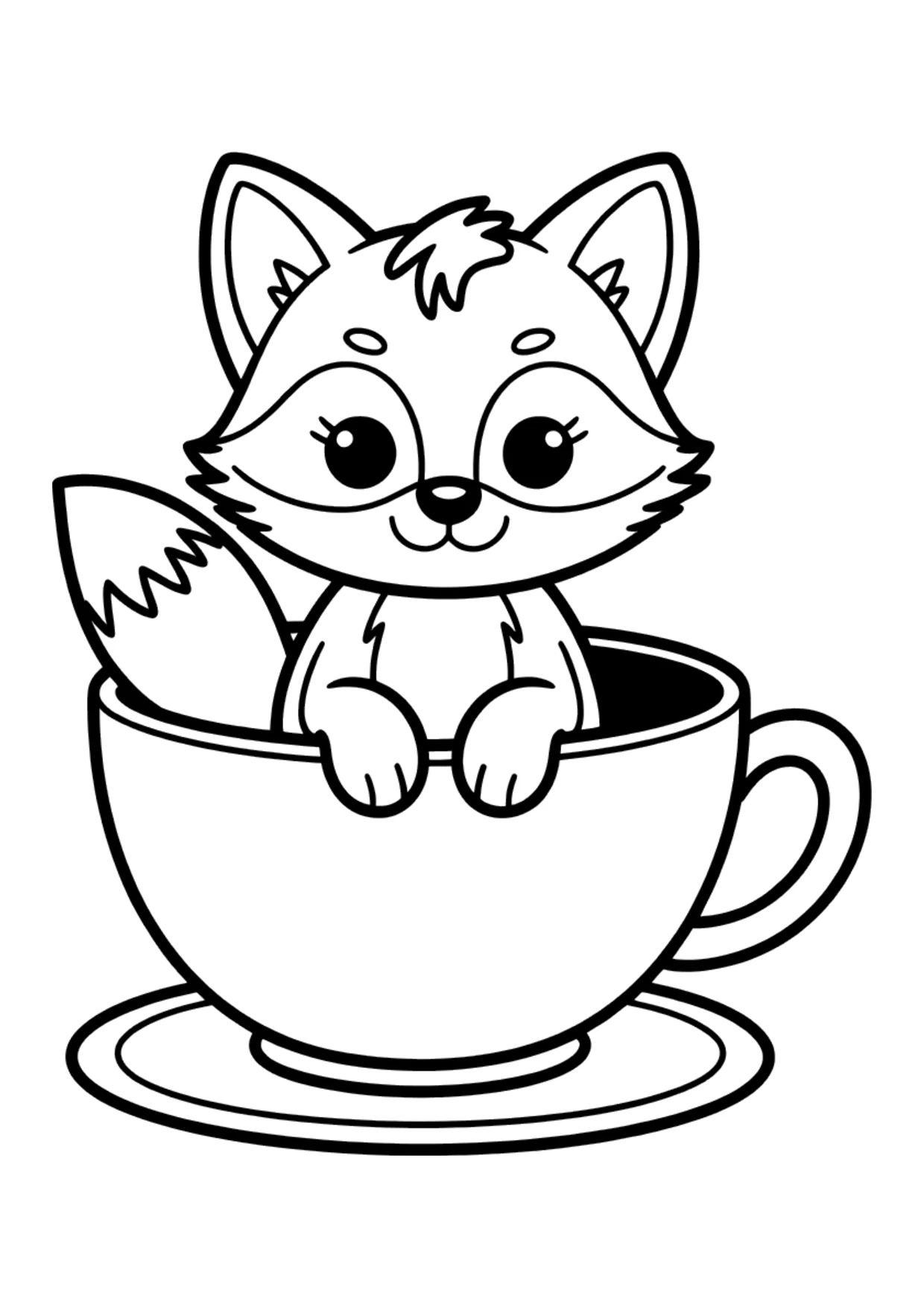 Desenho fácil de uma raposa dentro de uma xícara de chá para colorir