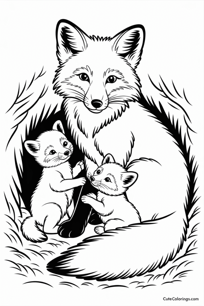 Fox Mom Protecting Cubs in Cozy Den