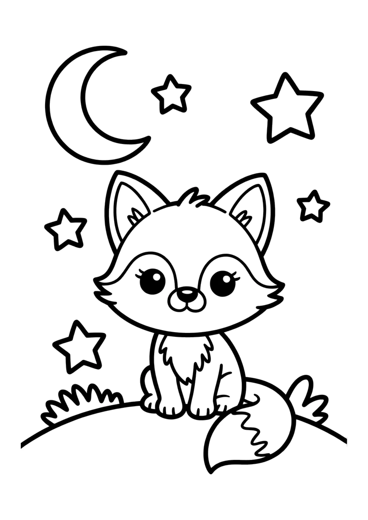 Desenho fácil de uma raposa sob a lua para colorir