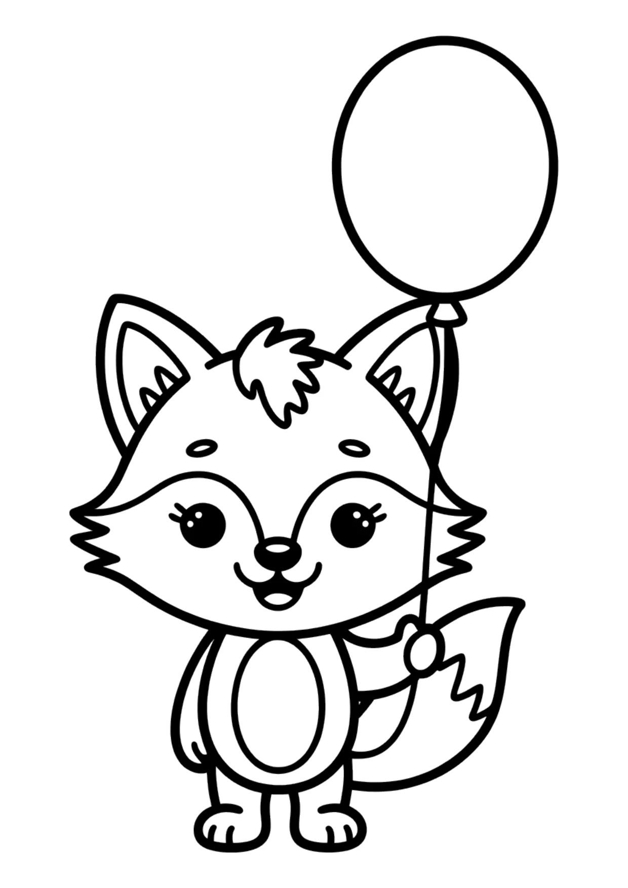 Desenho fácil de uma raposa fofa com um balão para colorir