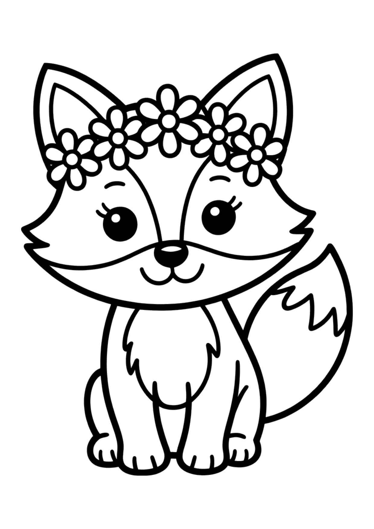 Desenho fácil de uma raposa com uma coroa de flores para colorir