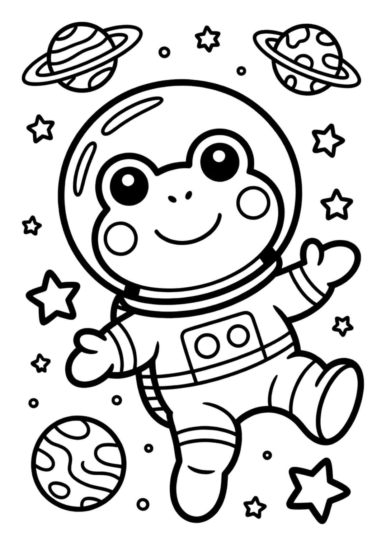 Coloriage pour enfants d&rsquo;une grenouille astronaute
