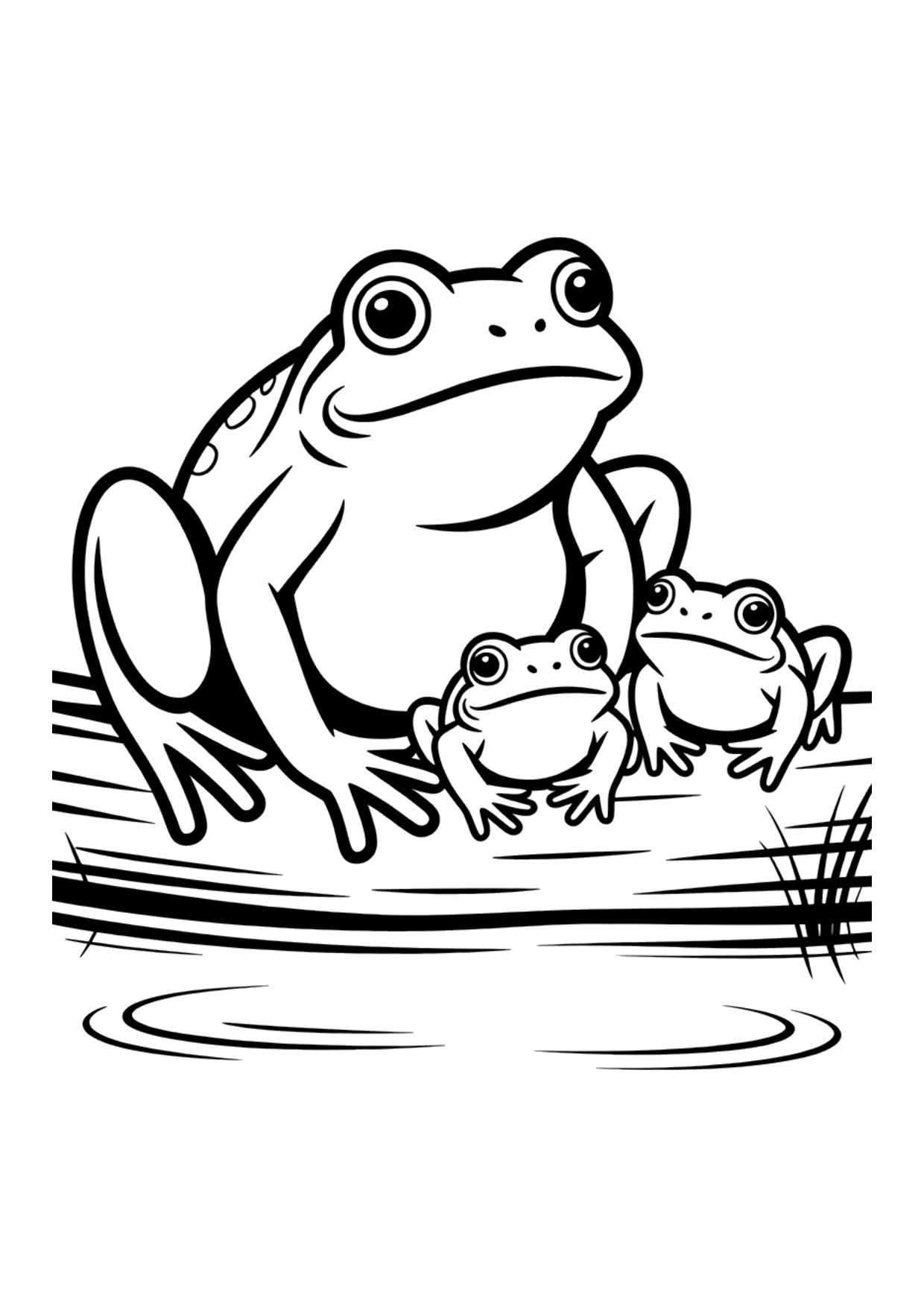 Coloriage pour enfants d&rsquo;une famille de grenouilles
