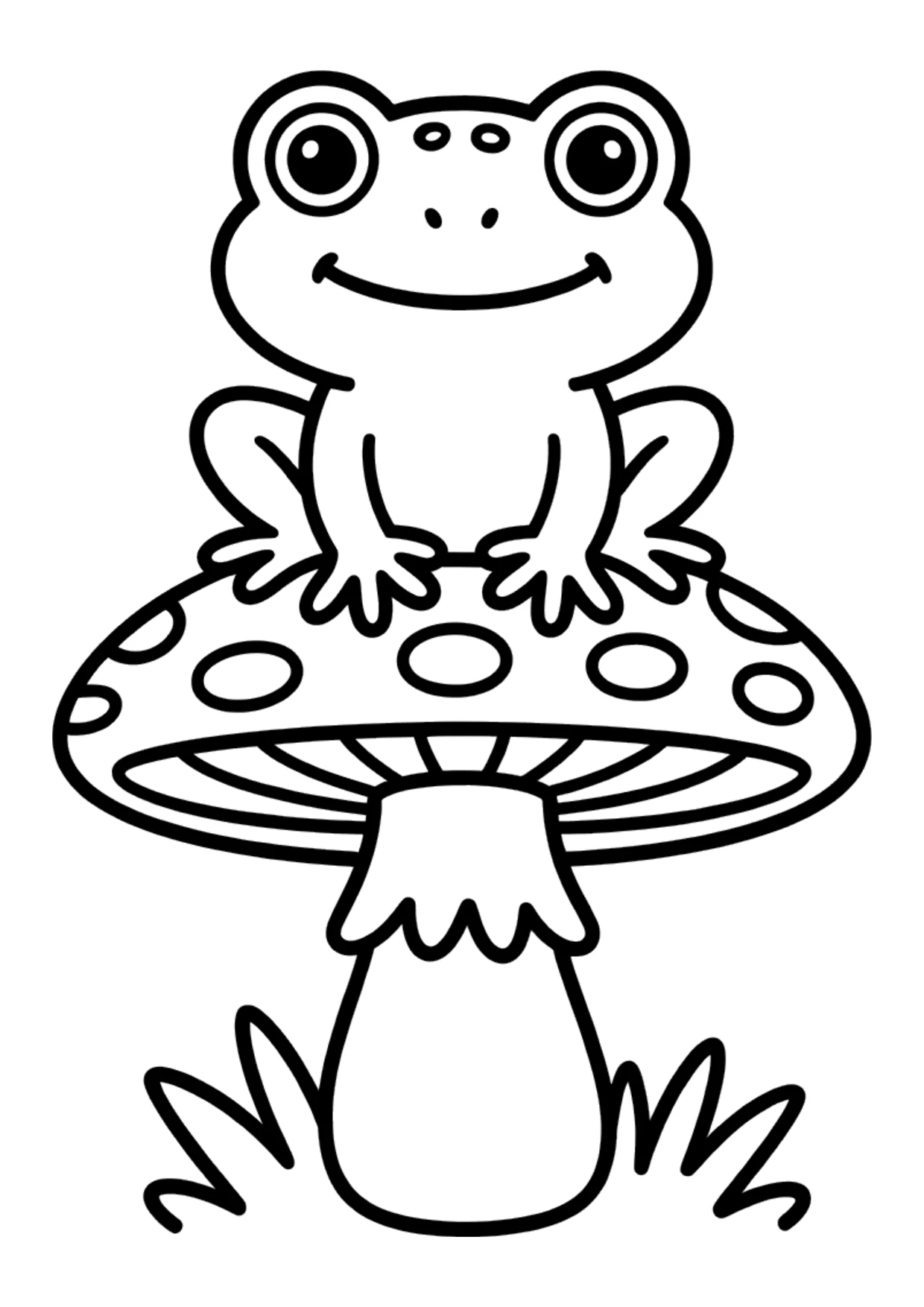 Coloriage facile d&rsquo;une grenouille assise sur un champignon