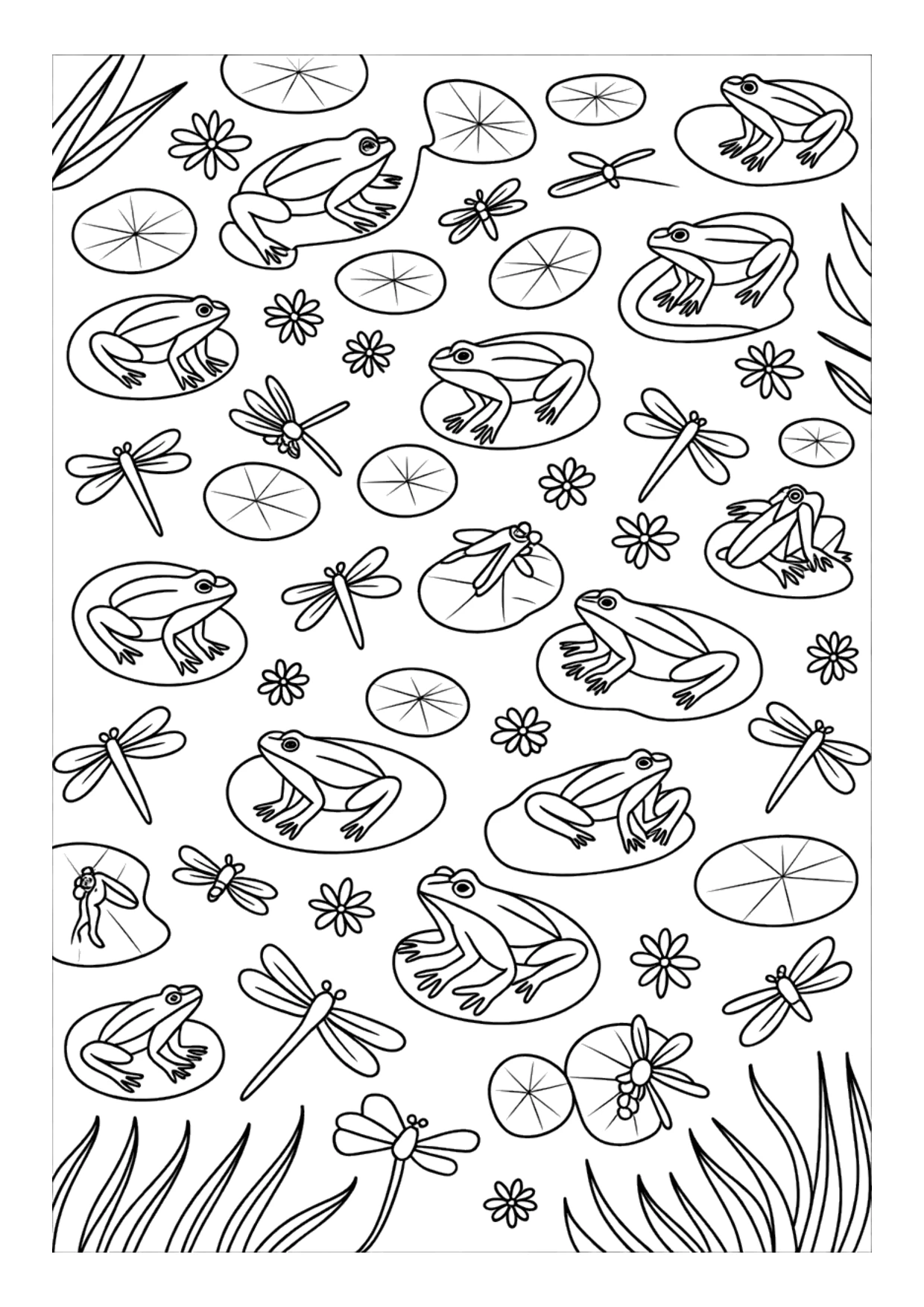 Coloriage à motifs détaillé de grenouilles