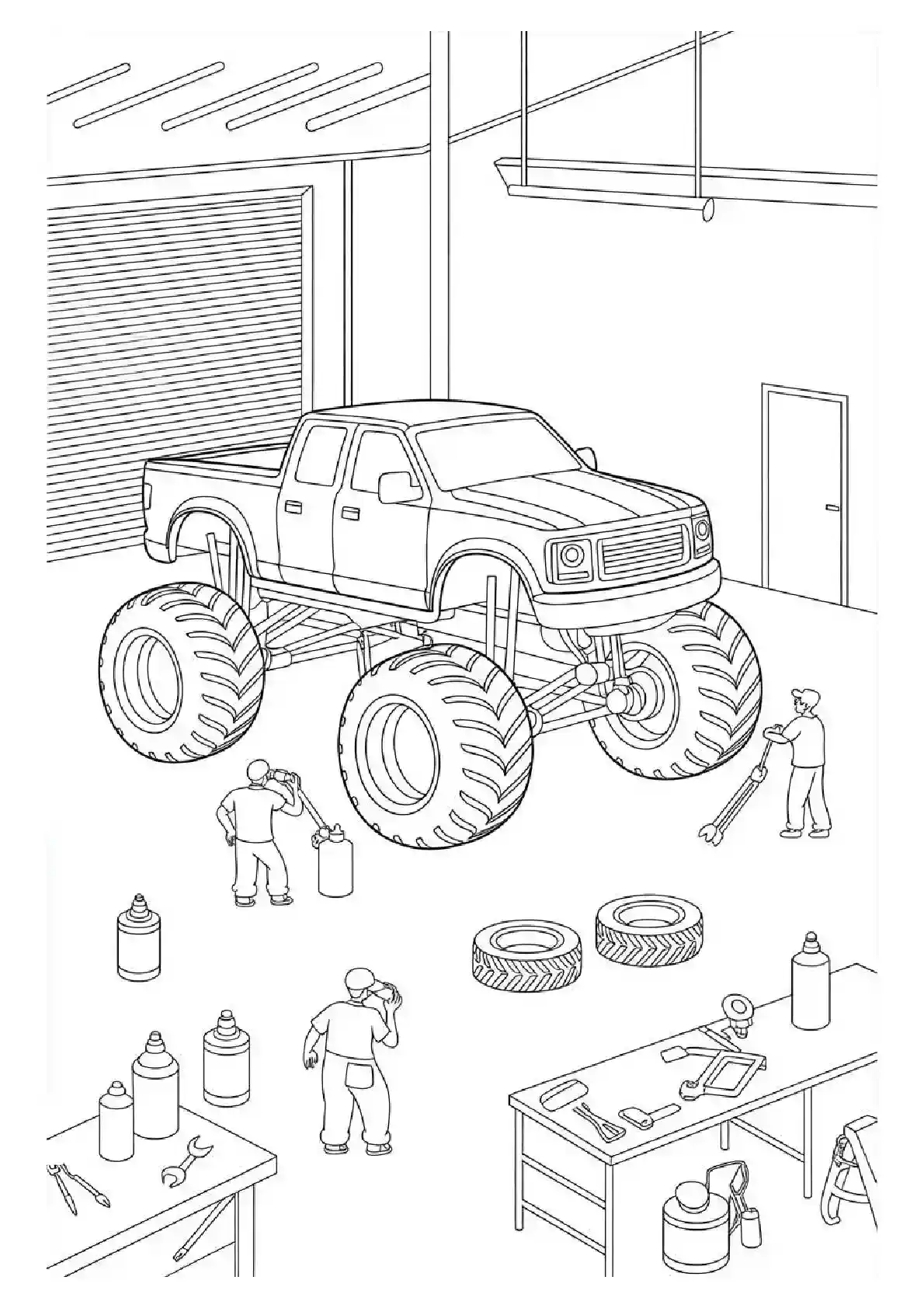 Monster Truck Garage Workshop Scene