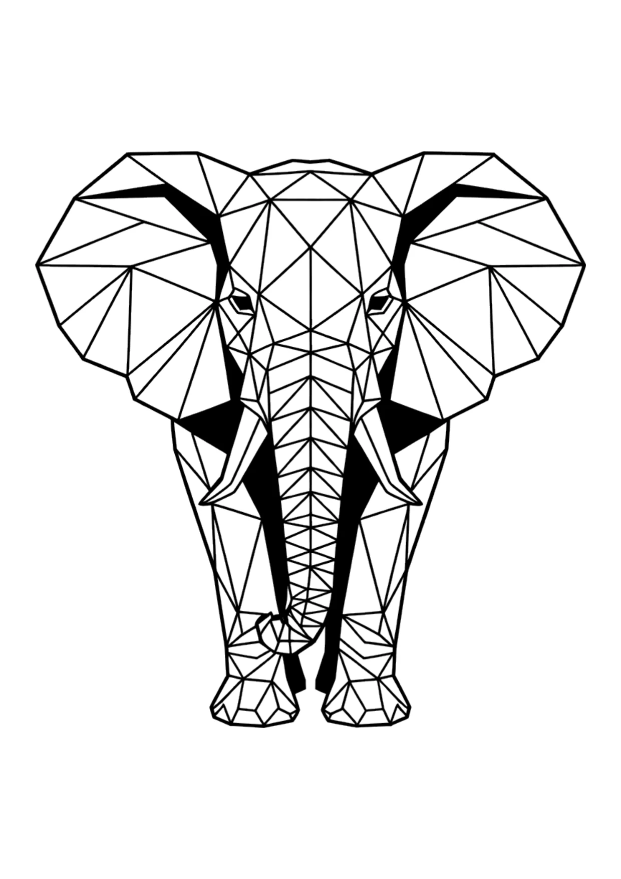 Dibujo para colorear de un elefante geométrico low poly