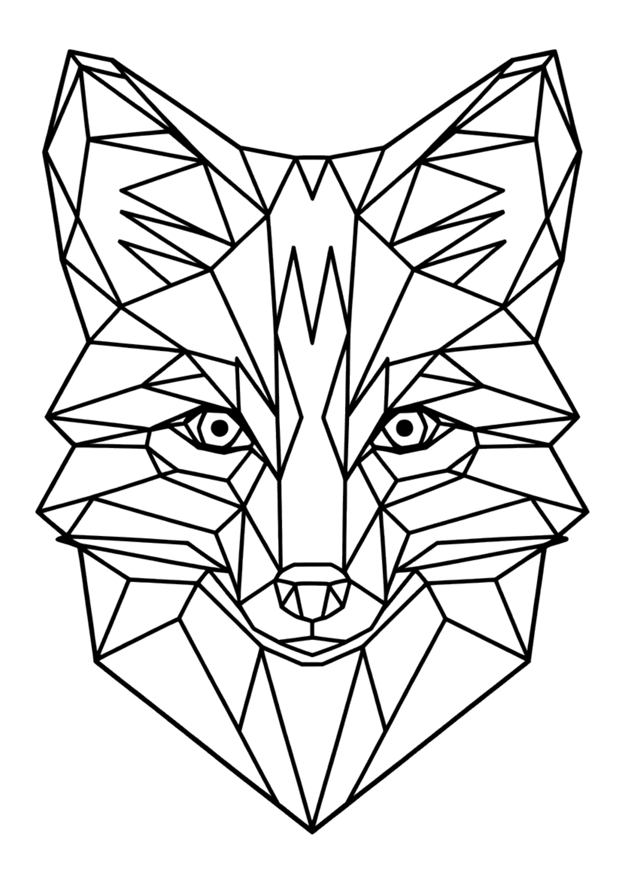 Desenho detalhado geométrico low poly de uma raposa para colorir