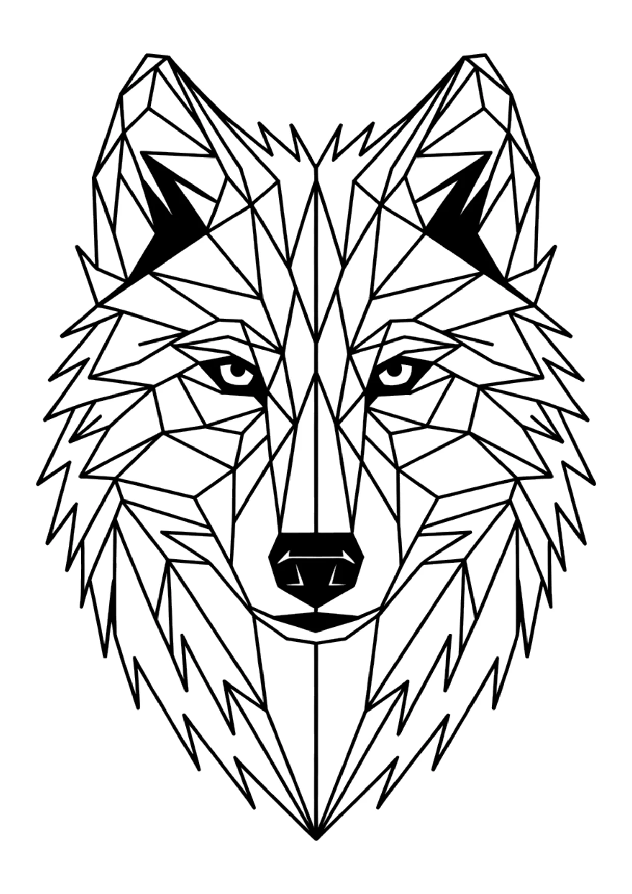 Desenho detalhado de um lobo geométrico, estilo low poly, para colorir