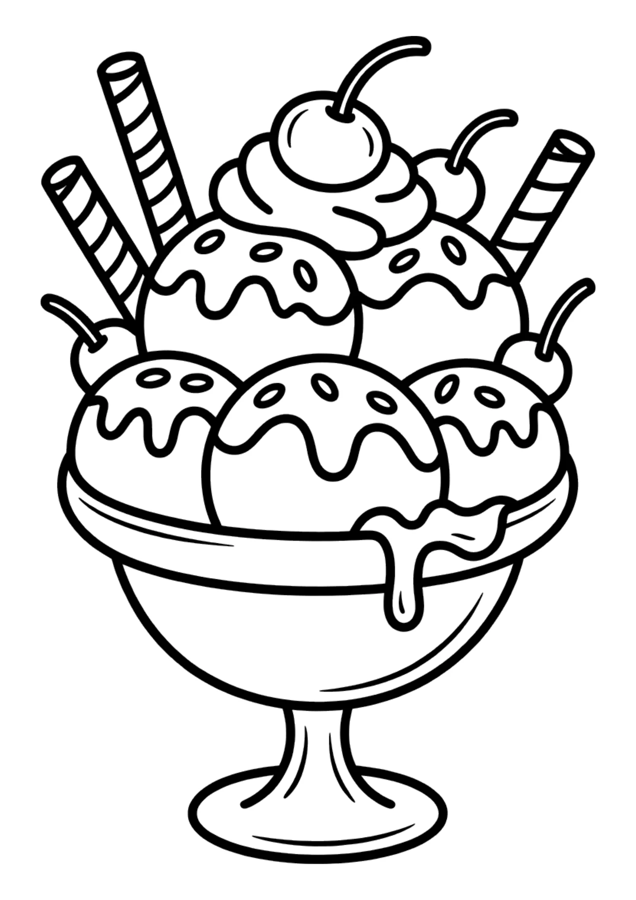 Ausmalbild für Kinder von einem riesigen Eisbecher