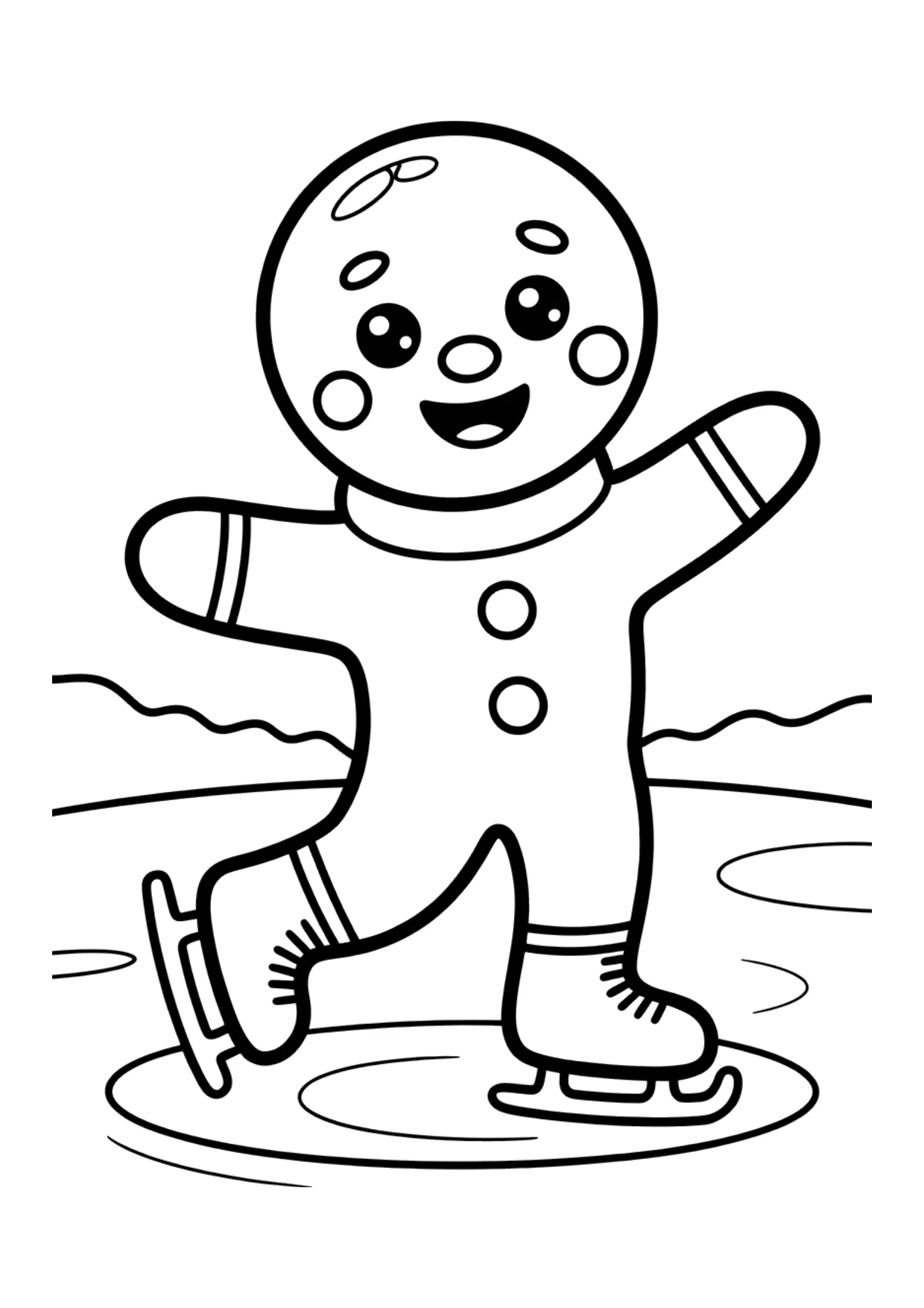 Dibujo para niños de un hombre de jengibre patinando sobre hielo para colorear