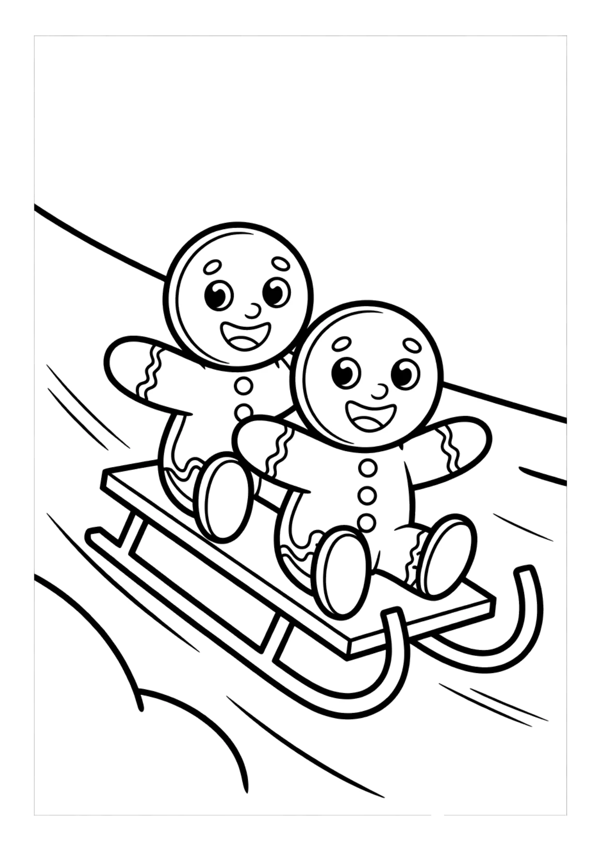 Dibujo para niños de hombres de jengibre en trineo para colorear