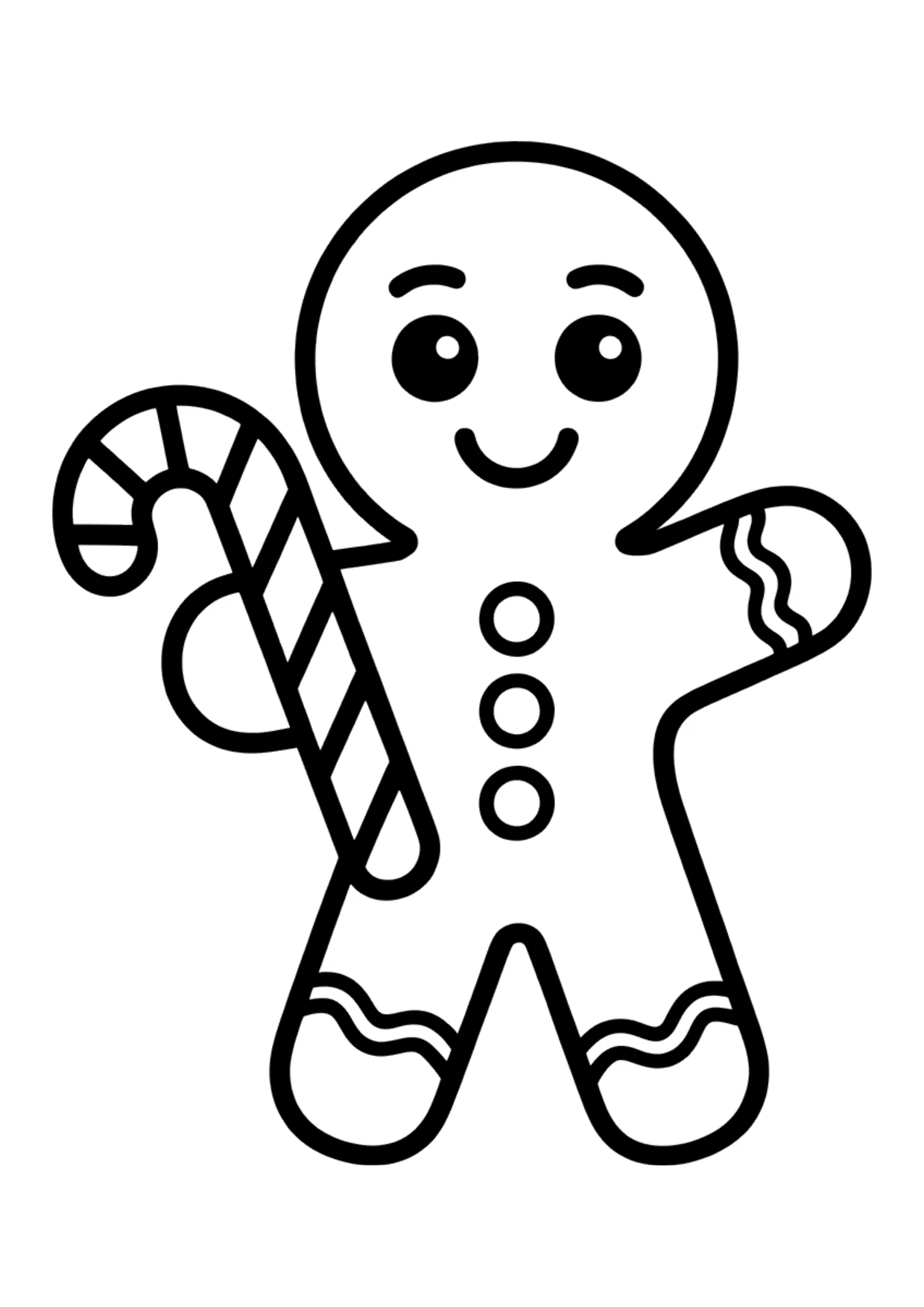 Dibujo fácil de un hombre de jengibre con un bastón de caramelo para colorear