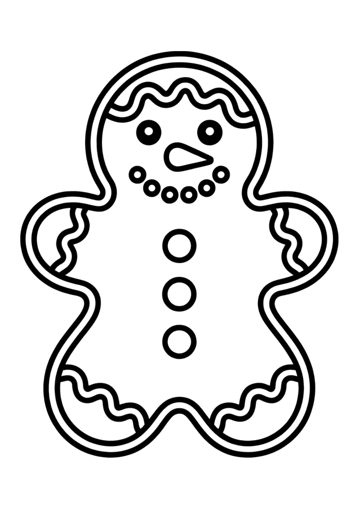 Dibujo fácil de una galleta de jengibre con pelo de glaseado y botones para colorear