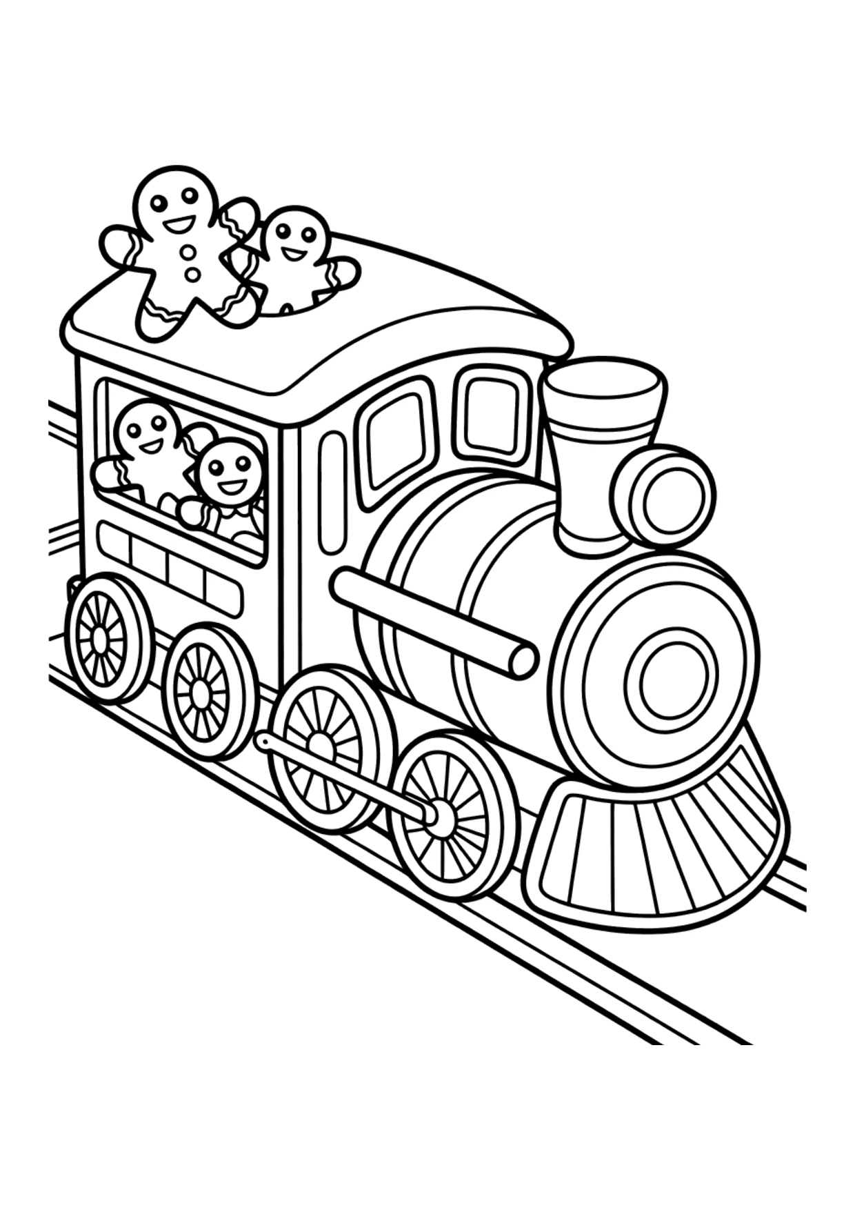 Dibujo para niños de un tren de jengibre con caramelos para colorear