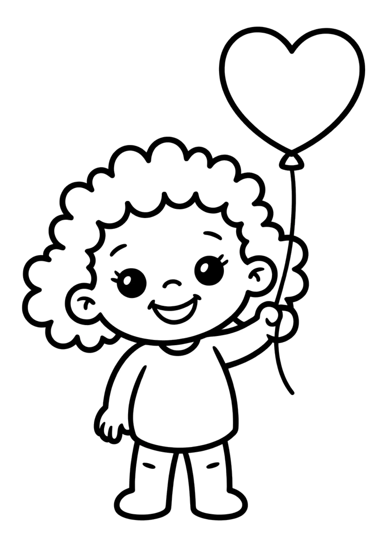 Easy coloring page of a Black girl holding a balloon