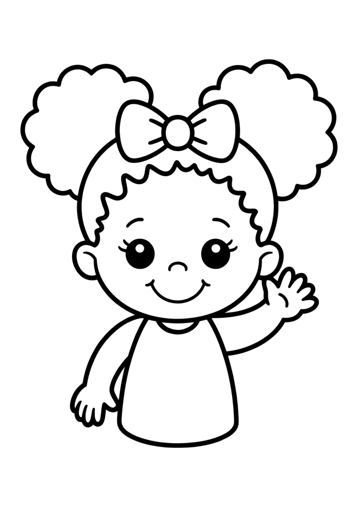 Easy coloring page of a smiling Black girl with afro puffs