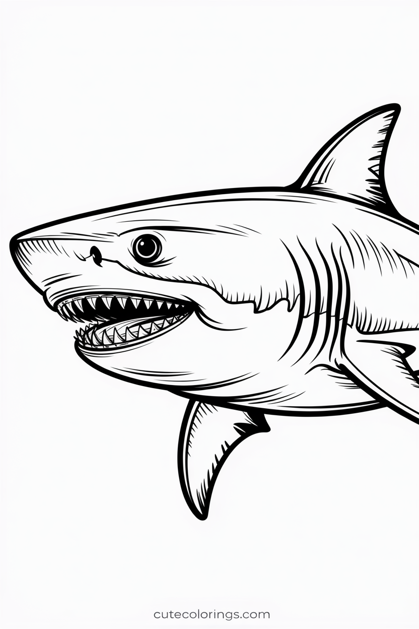 Realistic shark with detailed teeth and gill texture