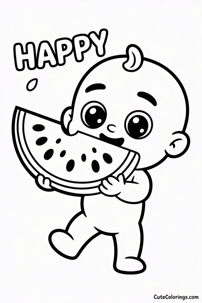 Happy JJ Eating Watermelon Slice