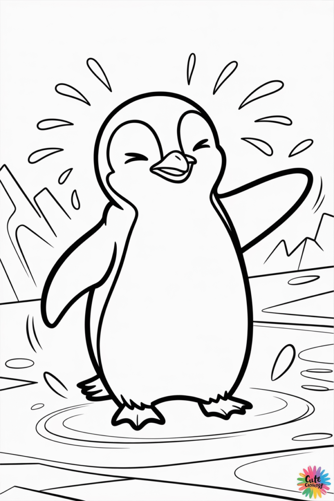 Happy Penguin Waving with Sunshine Rays