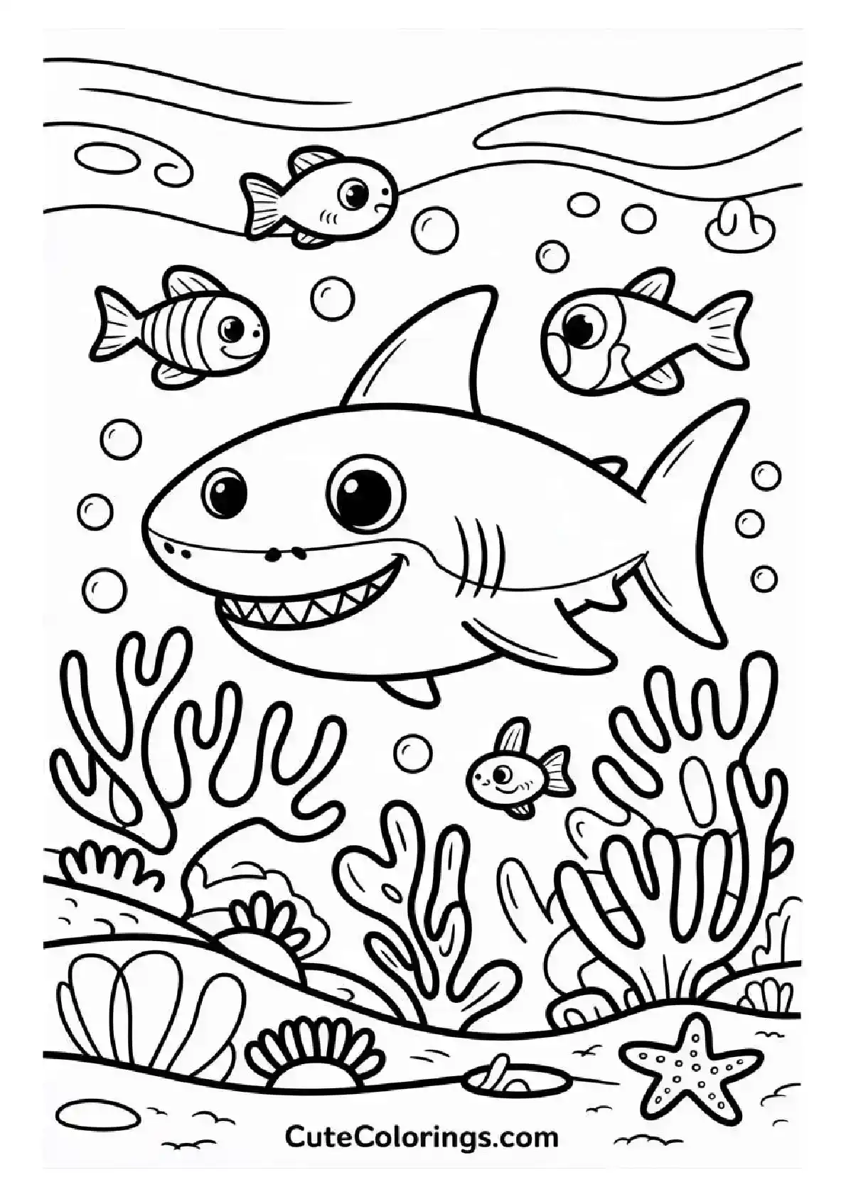 Happy Shark Ocean Family Scene