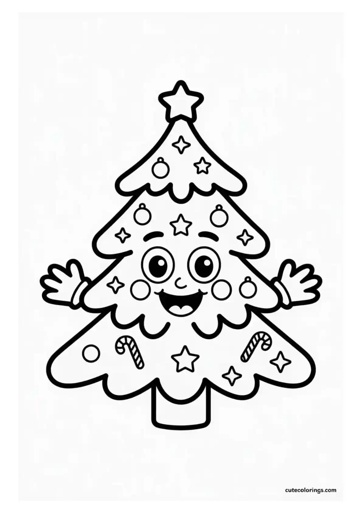 Happy Tree Character with Candy Canes