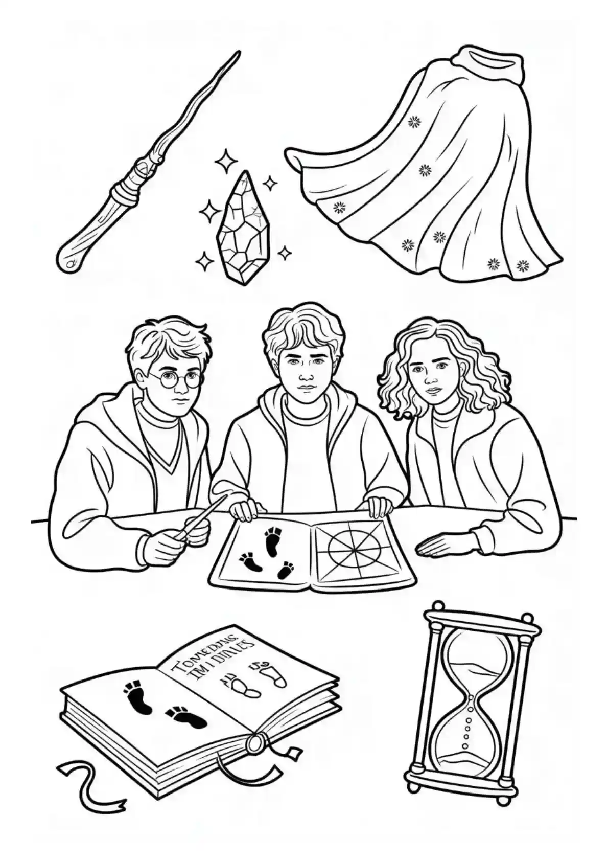 Harry Potter examining magical objects collection