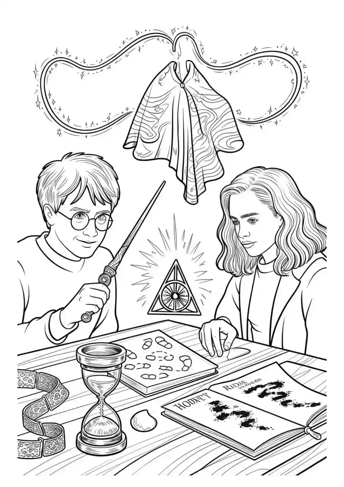 Harry and Hermione using magical artifacts