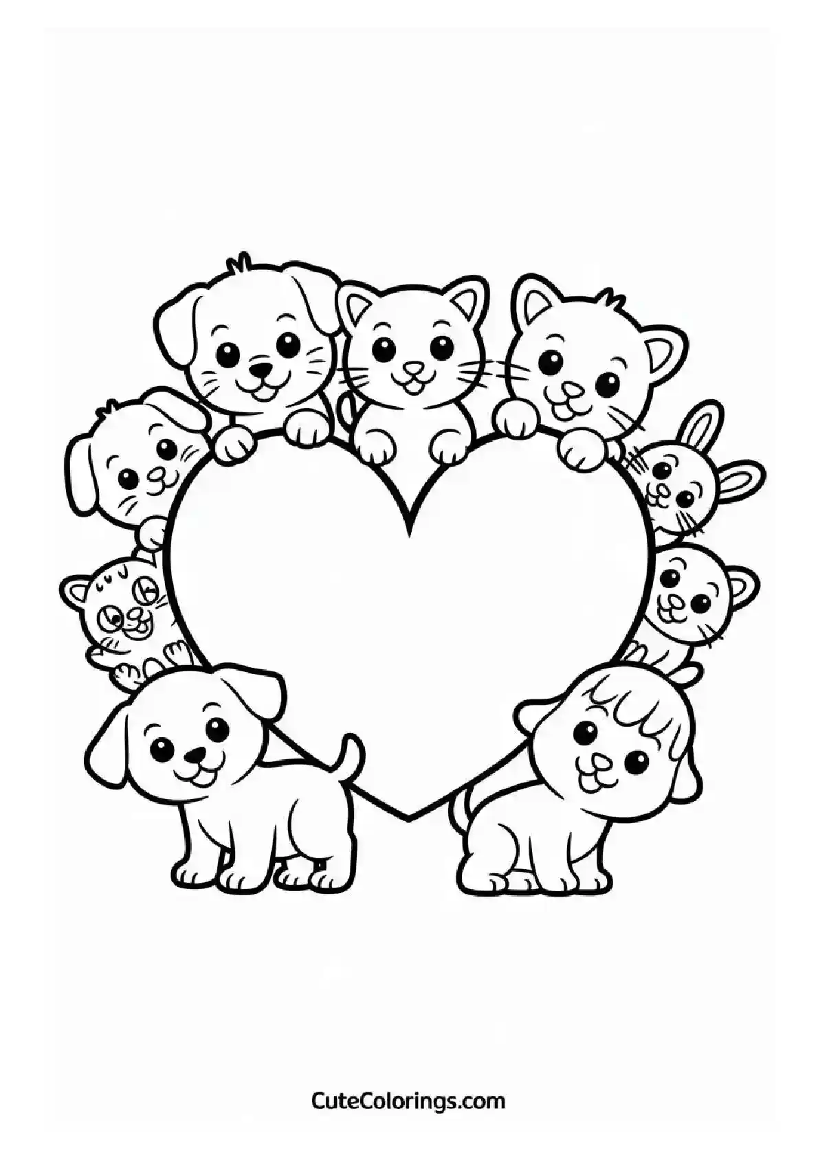 Heart Coloring Pages Animal Friends"