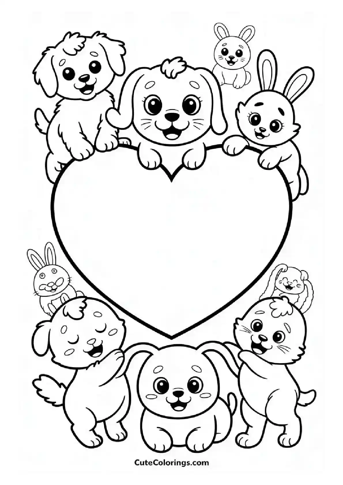 Heart Coloring Pages Cute Animals