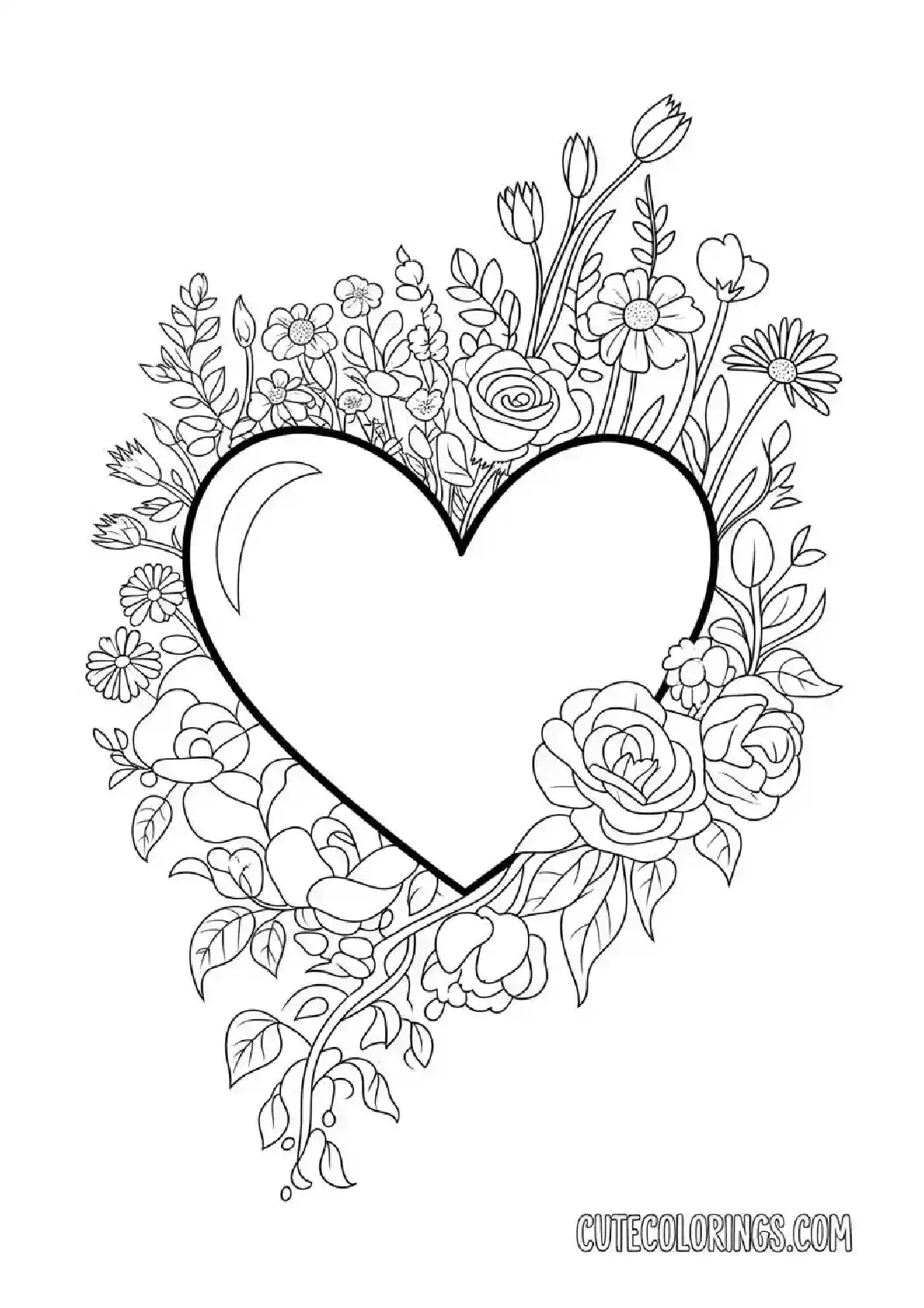 Floral wreath surrounding a heart outline