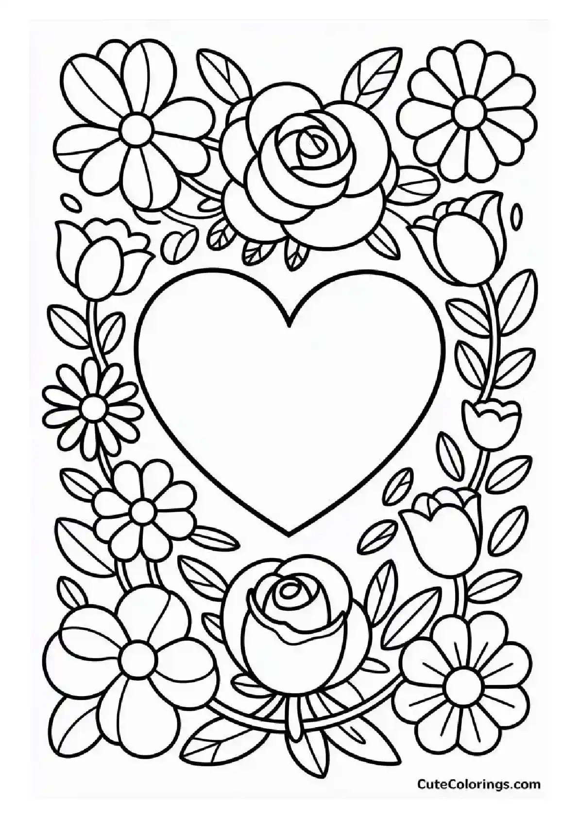 Heart Coloring Pages Flower Frame