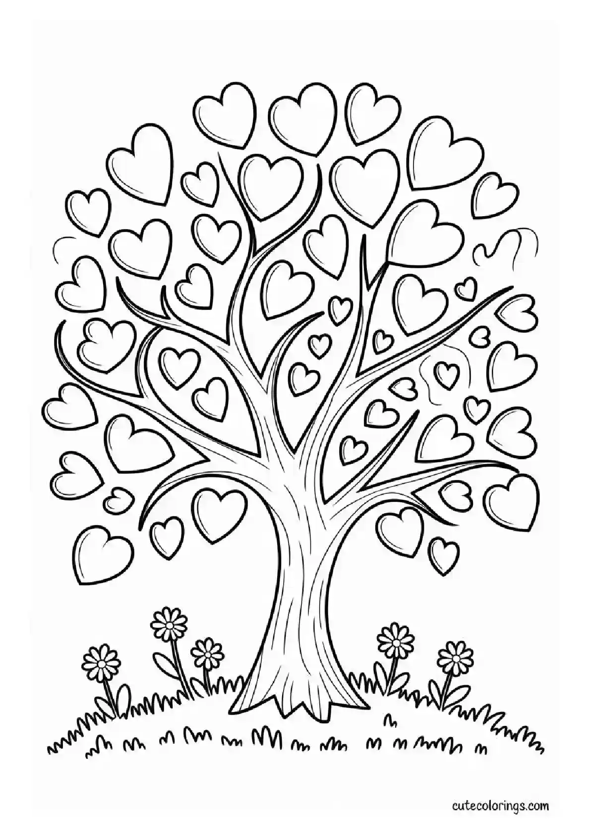 Heart Coloring Pages Love Tree